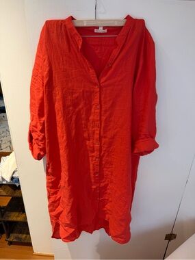 Eileen fisher Bright Red Button-Front Linen Tunic dress